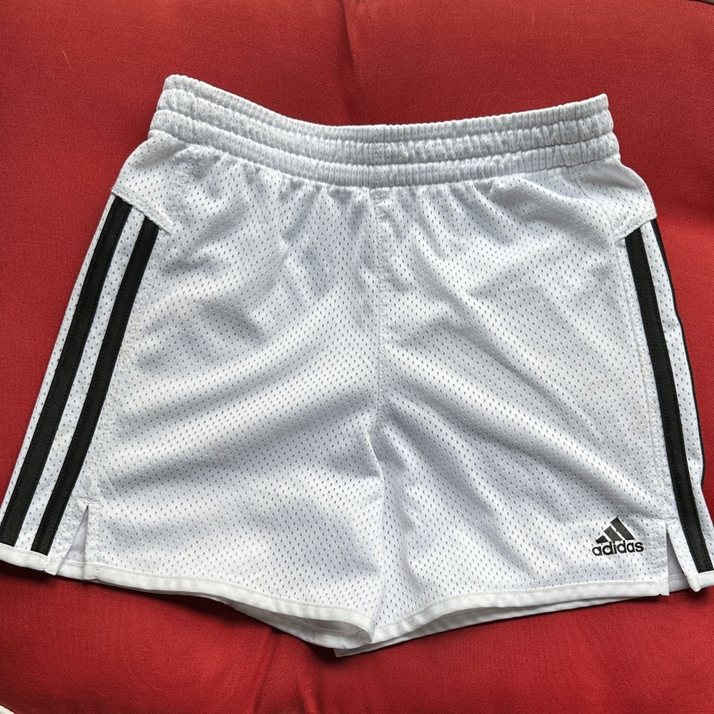 adidas Athletic Shorts in White with Black Stripes